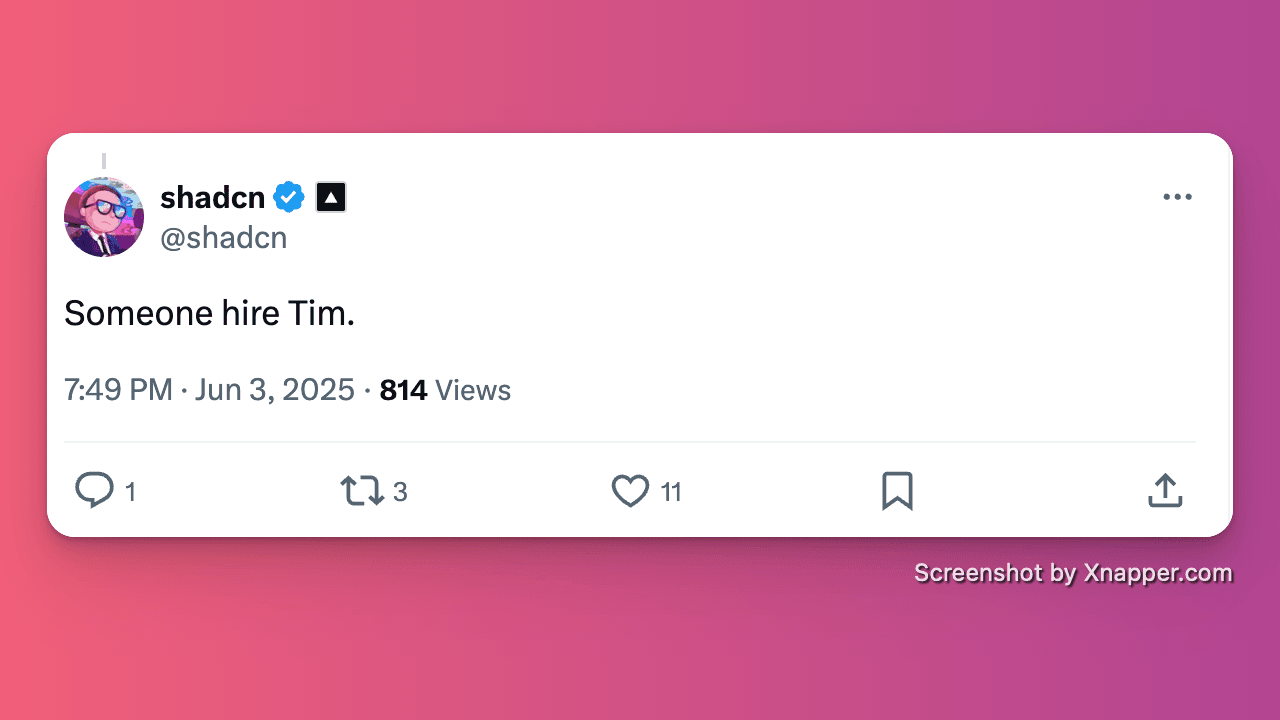 shadcn tweeting Someone Hire Tim