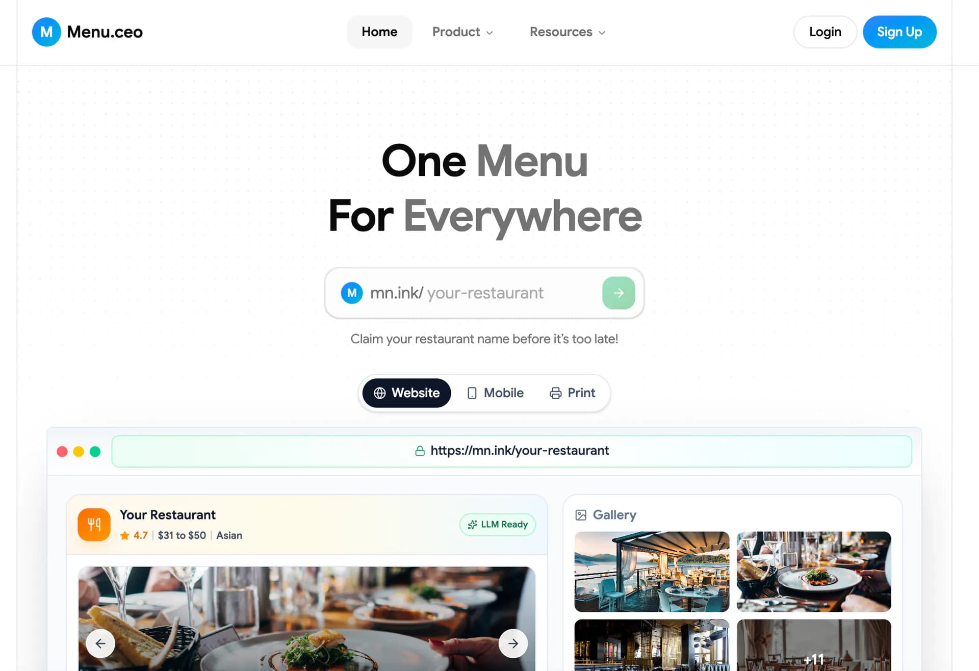 Menu.ceo homepage screenshot